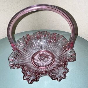 Beautiful Rose Pink Fenton Glass Candy Basket - Floral -Embossed